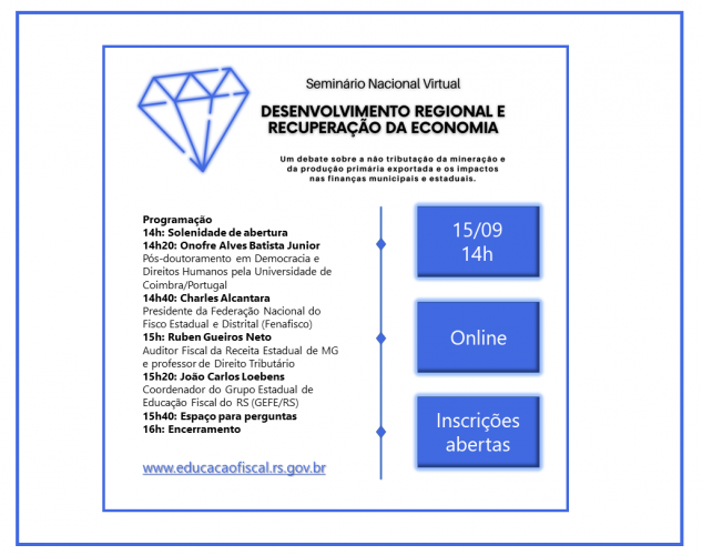 Seminário em setembro debate o desenvolvimento regional e a recuperação da economia